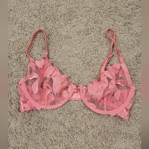 Fleur Du Mal Lily Embroidered Plunge Demi Bra Size 34 D